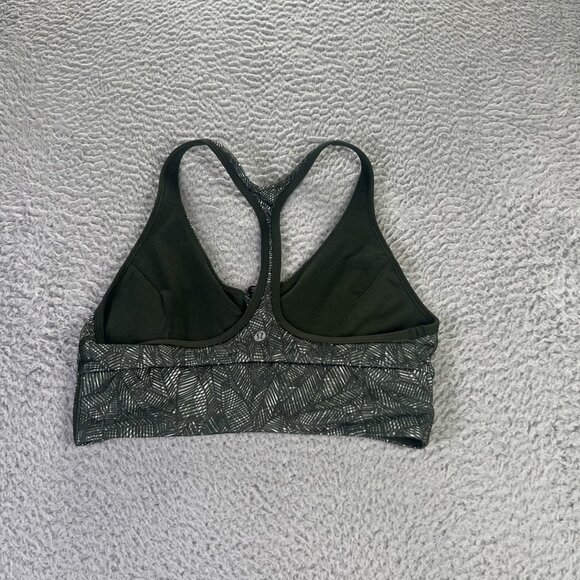 Lululemon Sport Bra Womens 6 Green Printed Front Zip Athletic Cool To Street Bra - Picture 2 of 8